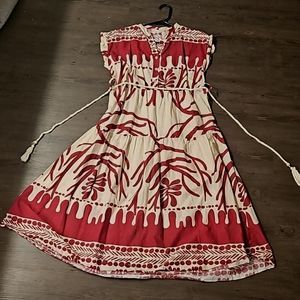 S/M women's sleeveless midi dress with braid tie belt